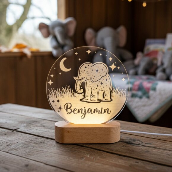 Elephant Night Light – Personalized LED Lamp for Kids Room - Picture 8 of 8
